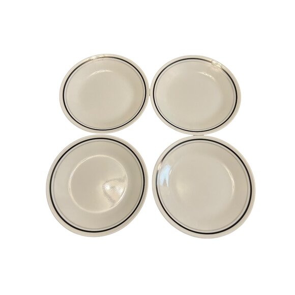 Corelle Set Of 4 White Ceramic Dessert Plates With Black Double Rim - Picture 1 of 5